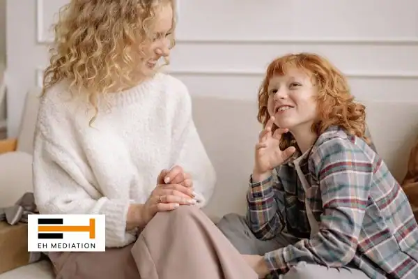 Happy mother and child after sorting child arrangements mediation Romsey
