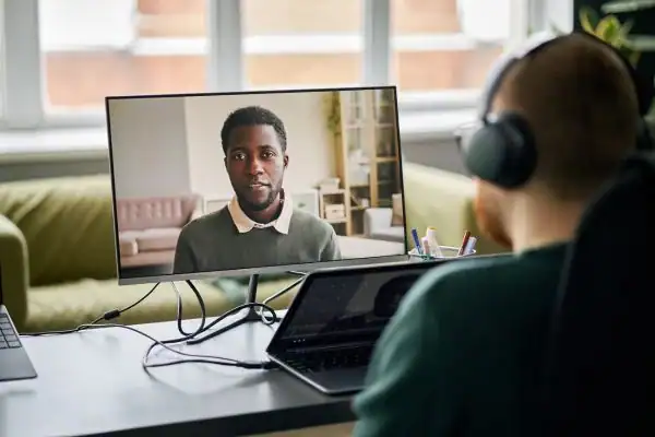 Man attending online mediation Romsey MIAMS session
